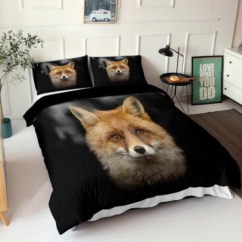 Cute Fox Bedding Set for Kids Adults Gift Animal Duvet Cover Black Comforter Set Bed Linen 3D Quilt King Size Bedroom Decor Home