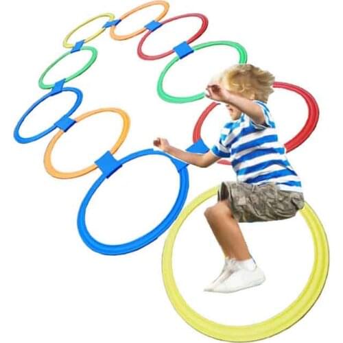 Children Games Colorful Hopscotch Jump Rings Set Kids Sensory Play Indoor Outdoor 10 Hoops and 10 Connectors Training Sports Toy