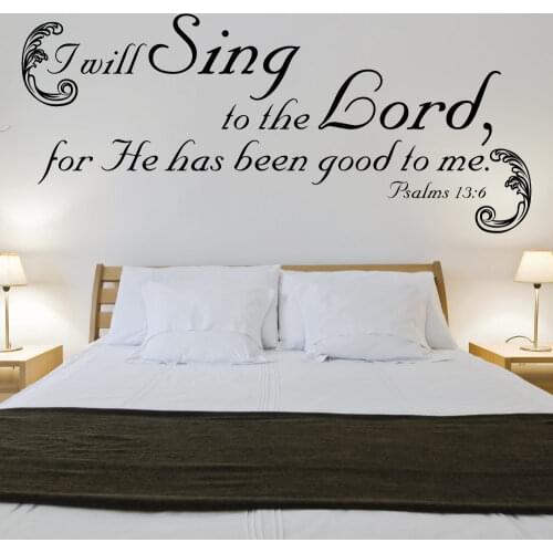 Scripture Wall Decal Quotes I Will Sing To The Lord Psalms 13：6 Bible Wall Sticker Vinyl Living Room Bedroom Decor Mural Z974