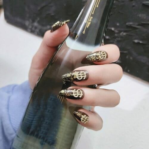 24Pcs False Nails Artificial Nails Tips Black Ins Style Fake Press On Nail Long Coffin Capsule Pure Color Wearable Fingernails