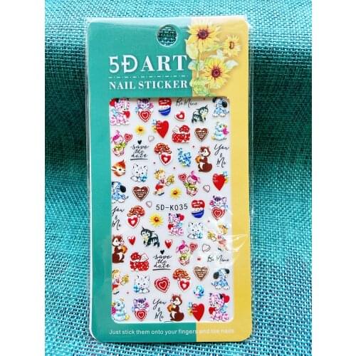 5D Nail Sticker Cat Bear Animal Nail Art Decorations Anaglyph Effect Love Heart Nailart Adhesive Manicure Accessories