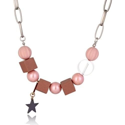 New fashion sweater chain geometry wood Star Pendant Necklace wholesale