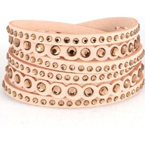 New Arrival Slake Rhinestone Crystal Suede Double Wrap Bracelet With Full Pave Crystal For Women Christmas Gift