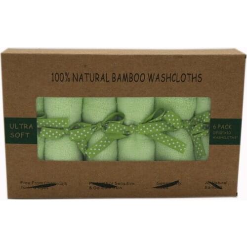 Organic premium bamboo Baby washcloth 100%bamboo fiber Natural baby towel 6 Pack/set per Towel Size 10 x10 Inches Silk ribbons