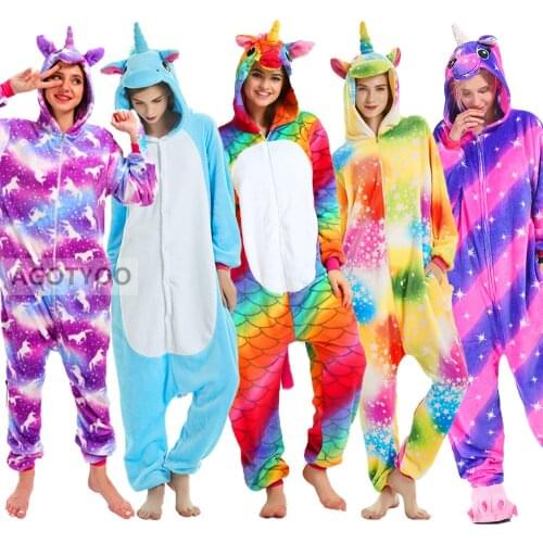 Unicorn Pajamas Stitch Panda Adult Animal Onesies Women Men Couple 2020 Winter Pajamas Suit Sleepwear Flannel Pijamas