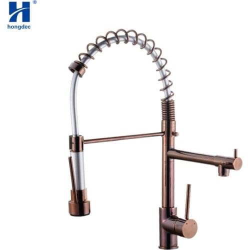 Hongdec Commercial Rose gold and silver High Arc Pull Out Sprayer Kitchen Faucets