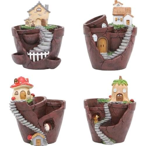Garden Micro Landscape Flower Pot Succulent Plants Planter Desktop Small Fleshy Plants Herb Mini House Resin Flower Pot #8
