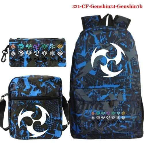 Genshin Impact School Bag Students Kids Backpack 3pcs Funny Teenager Backpacks Genshin Impact Schoolbag Kids Travel Bookbag Bags