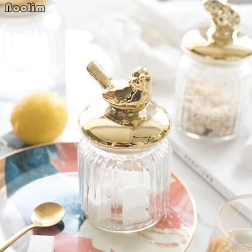 Nordic Golden Ceramic Glass Sealed Jar Candy Snack Cans Home Storage Tank Kitchen Food Storage Containers With Wedding Gift Boxs