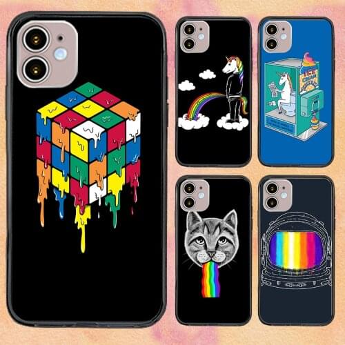Funny Unicorn Rainbow For iPhone 11 Case 6 Mini Pro XS Max X XR 11 8 Plus Luxur Soft TPU Airbag Cover 12Pro 11Pro 12Mini