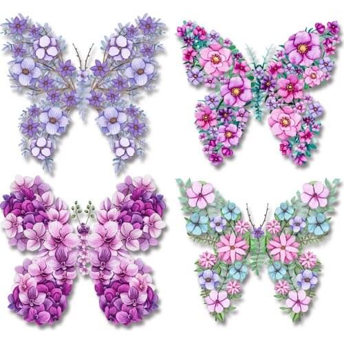 Butterfly and Flowers Heat Transfer printing Ironing stickers Patches for clothing DIY Appliques Washable Iron-on Transfers