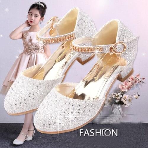 Children girls Bling cstytal shoes high heel 2cm princess Cinderella Shoes Ballet performance party 28-38 833-8 GZX03