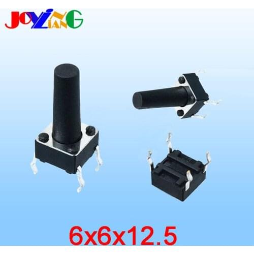 JOYING LIANG Black 6*6*12.5MM Vertical Four-foot Touch Switch 4-PIN Micro Key Switch 6x6x12.5mm Copper Foot