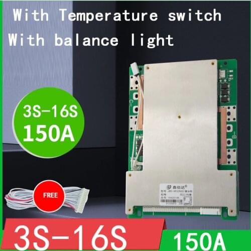 3S 4S 7S 8S 12S 16S 17S 150A BMS Li ion Lifepo4 Lithium Protection Board W balance Temperature switch 12V 24V 36V 60V