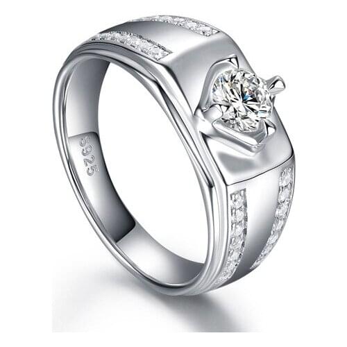 Exquisite fashion s925 sterling silver mens ring European and American wedding zircon ring hypoallergenic