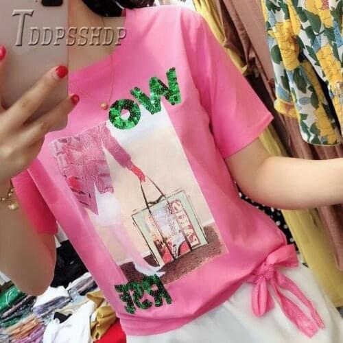 2019 6 Colors Can Choose Women T Shirt Sequins Sweet Summer Female Tee Shirts