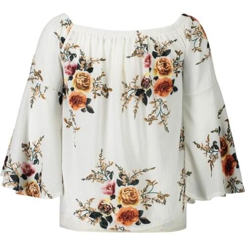 Womens Clothing Slash Neck Women Shirts Print Blouse Nine Points Flare Sleeve Women Tops Chinese Style Shirts