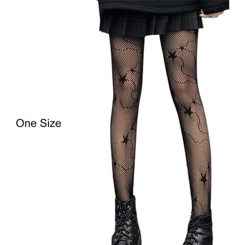 Women Stockings Heart Pattern See Through Spring Autumn Black Hollow Out Stretchy Pantyhose Clubwear
