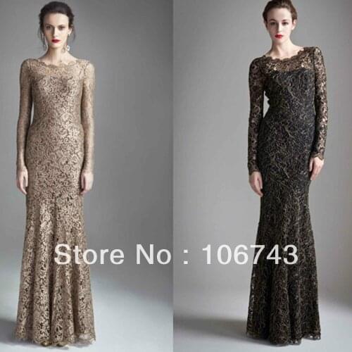 Dress free shipping 2016 New Elegant Lace Long Sleeves Bridesmaid Prom Gown Wedding Women Maxi Dresses