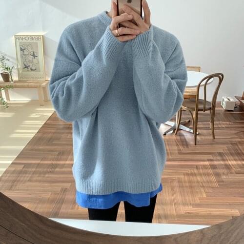 Winter mens thick warm knit sweater Korean style loose leisure all-match lazy style sweater trend round neck bottoming shirt