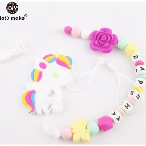 1pc Personal Custom Personalized Pacifier Clip Chain Silicone Unicorn Pendant Baby Teething Nursing Dummy Clips Chain Lets Make