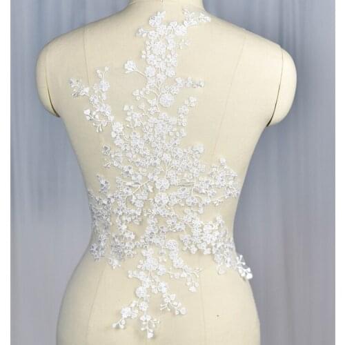 1 pieces High-end 54X28cm Embroidery Lace Off White Applique Flower Sewing Embroidery Lace Applique Trims Wedding Decoration