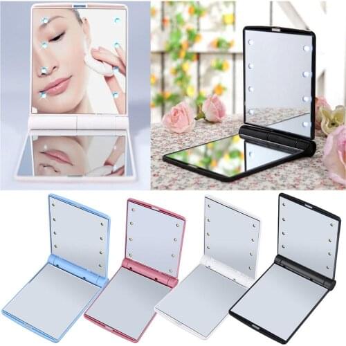 1Pcs Makeup Mirror With LED Lights Lady Makeup Cosmetic Folding Portable Compact Pocket Mirror 8 LED Lights Lamps Makeup Tool