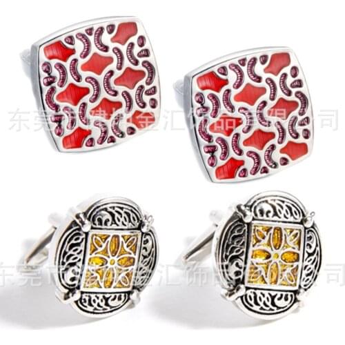 10pairs/lot Classic Retro Enamel Pattern Cufflinks Copper Plating Cuff Links Mens Jewelry Accessory Business Style