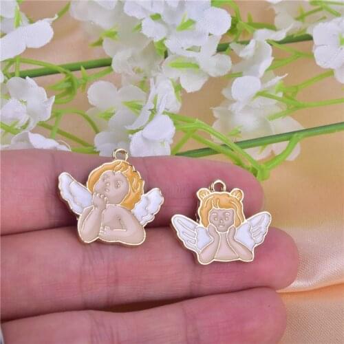 10pcs/pack Lovely Angel Enamel Metal Charms Golden Base Earring Bracelet DIY Jewelry Making