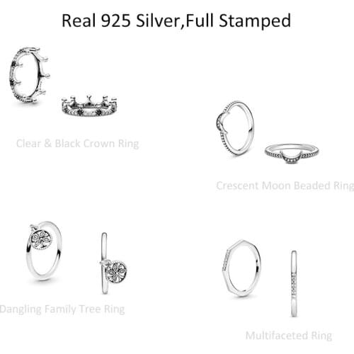 100% Real 925 Sterling Silver Crown Rings Women Jewelry Family Tree Ring Fashion Wedding Engagement Gifts