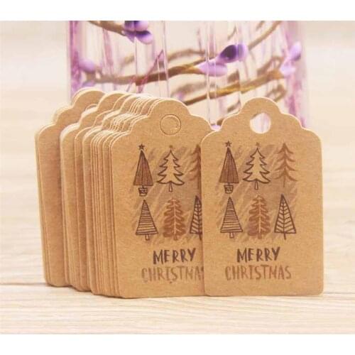 100pcs Merry Christmas Tags Kraft Paper Card Gift Label Tag DIY Hang Tags Gift Wrapping Decor Gift Card