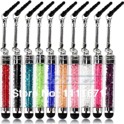 10x Crystal Mobile Phone Stylus For iPhone 4 4S 5 5S SE & 3.5mm Dust Plug Style Bling Clear Touch Screen Pen Free Shipping
