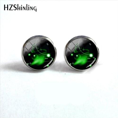 12 Zodiac Colorful Horoscope Galaxy Bubble Sign Glass Cabochon Dome Fashion Earring Jewelry Handmade Gifts For Women