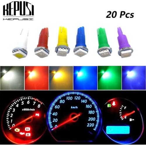 20pcs T5 5050 1SMD Wedge Car LED Bulb Lamp Interior Dashboard Gauge Light Lamps White Blue Green Blue Red Yellow Purple