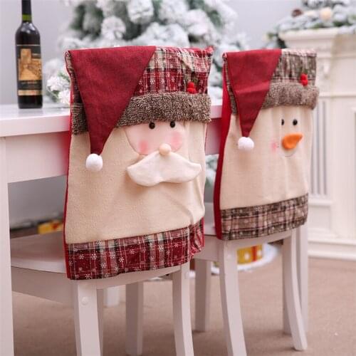 20pcs Christmas Chair Covers Dining Chair Cap Xmas Chair Back Cover Snowman Santa Claus Hat Slipcovers Decoration Festival Decor