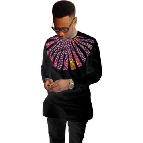 2020 African fashion mens dress shirt o-neck dashiki print tops wedding event mans outfits long sleeve black patchwork shirts