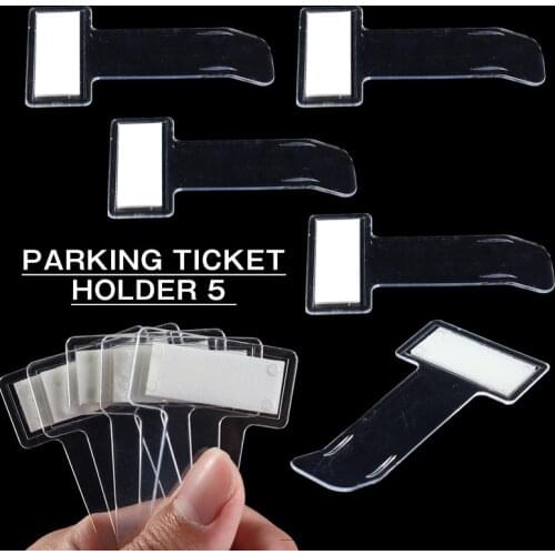 5pcs Car Vehicle Parking Ticket Permit Holder Sticker Note Business Cards Holding Windscreen Window Transparent Clip