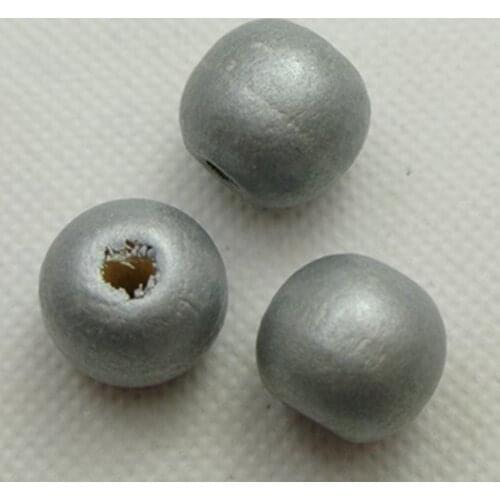 50 Silver -coiour Grey Round Wood Beads 16mm~Wooden