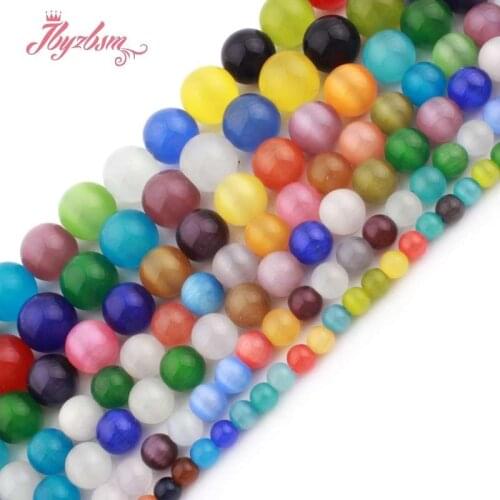 6,8,10mm Smooth Multicolor Round Cat Eye Loose Beads Ball Natural Stone Beads For DIY Necklace Bracelat Jewelry Making Str 15"