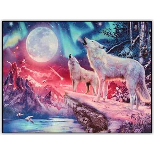 Abstract 5d DIY Diamond Painting Wall Art Aurora Moon and Wolf Full Drill Square Daimond Painting Mosaic Embroidery Cross Stitch