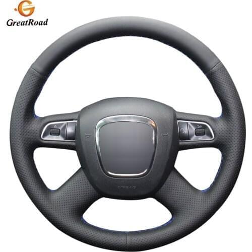 Hand-stitched BlackPU Artificial Leather Steering Wheel Cover for Audi A3 A4 (B8) A6 (C6) A8 A8 L Q5 Q7 2007-2011 S8 2008-2009