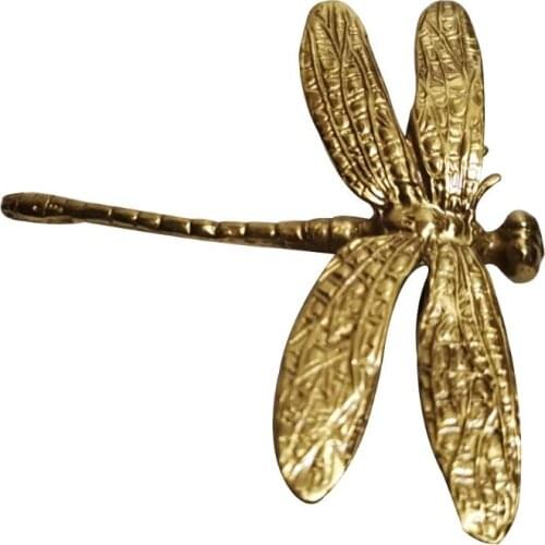 Pure Copper Dragonfly Decoration Handles Gold Drawer Cabinet Door Cupboard Wardrobe Dresser Pulls Knobs Furniture Hardware
