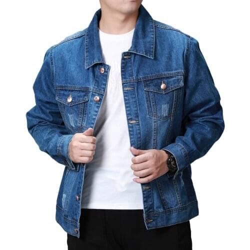 Fashion Casual Mens Denim Jacket Spring Autumn Cotton Stretch Jacket Classic Blue Washed Lapel Denim Jacket Mens Brand,001-2