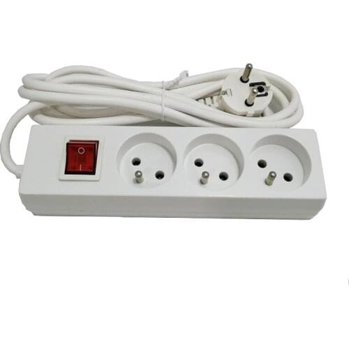 European French standard Power Socket 3AC French Outlet With Switch 16A 250V Power Strip Socket 2.5M Extension Cord