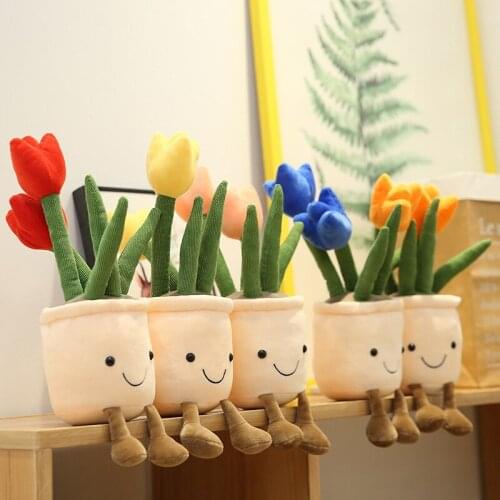 Simulation Tulip Plants Plush Toys Lifelike Succulent Stuffed Toys Soft Home Decor Doll Creative Potted Flowers Pillow for Girl