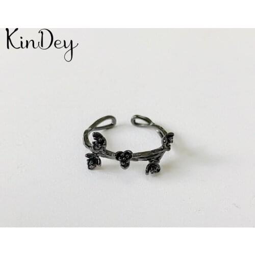 Kindey Retro Jewelry Silver Color Black Flower Rings For Women Bridal Engagement Party Antique Rings Wholesale
