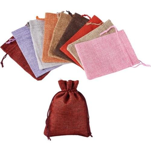 30pcs 14x10cm Burlap Packing Pouches Drawstring Bags Mixed Color for Jewelry Packaging Wedding Party Gift Bags