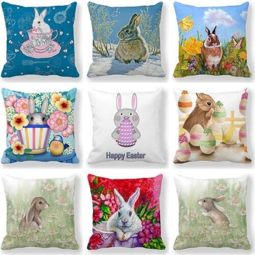 Cute Rabbit Cushion Cover Detachable Pillowcase Easter Decorate Gift Sofa Square Cushion Cover Happy Rabbit Polyester Pillowcase