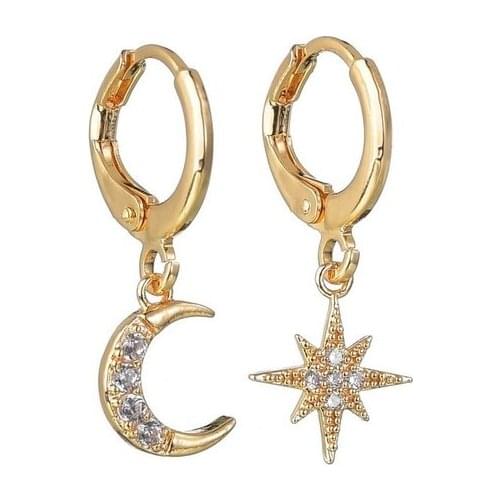 Fashion Gold Silver Color CZ Zircon Small Hoop Earrings For Women Star Moon Hanging Earring Fashion Jewelry Gifts Wholesale
