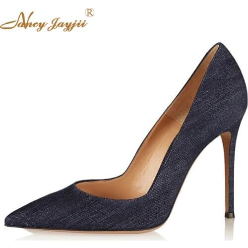 Nancyjayjii Blue Canvas Pointed Toe 2017 Women Fashion 12cm High Heels Dress&Party Pumps Woman Shoes Simple Vestidos Mujer